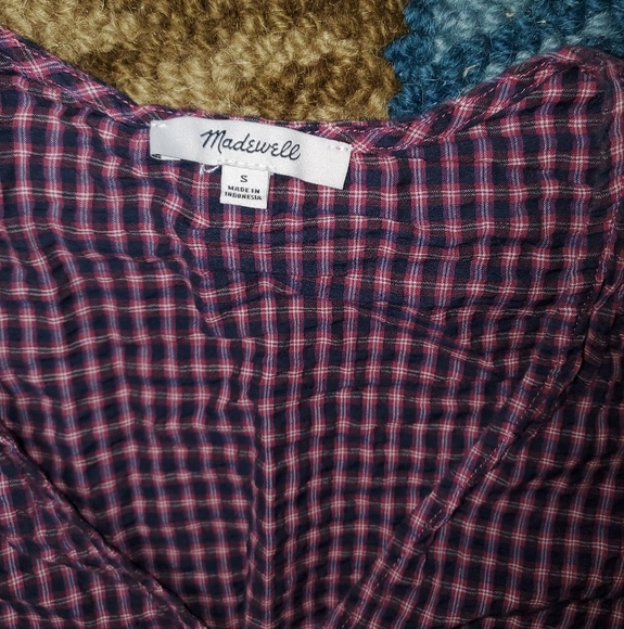 Madewell Blue And Pink Checkered Ruffled Tie-Front Blouse - Picture 2 of 15